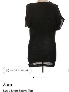 Zara Black Short Sleeve Ruched Shoulder sheer Sweater Large